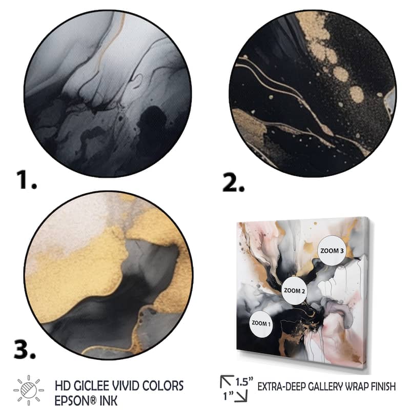 Designart "Pink Black Textured Splash Marble Ii" Abstract Marble Framed